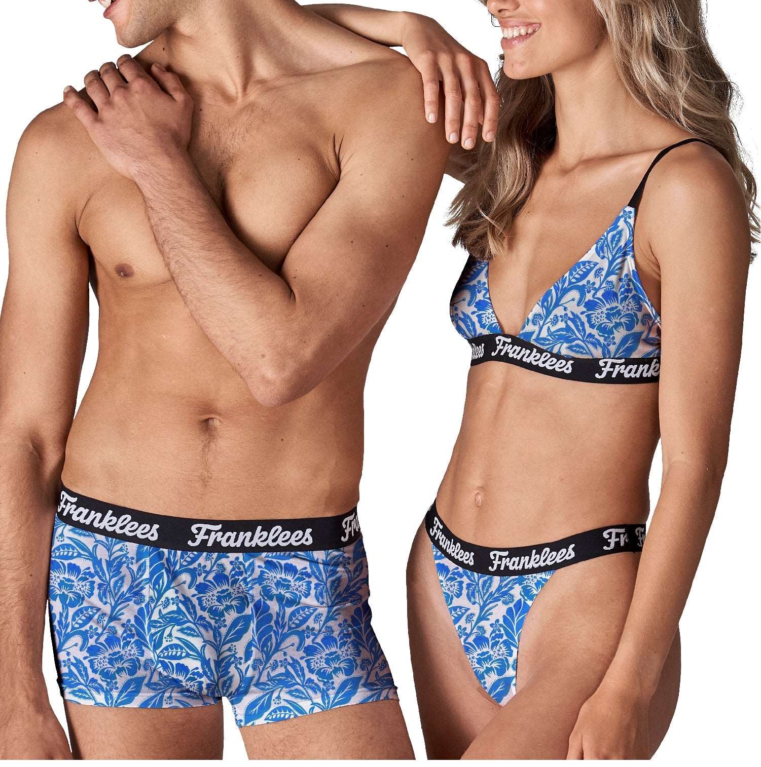 Shop Mens Short Leg Trunks Blue Florals Franklees Underwear