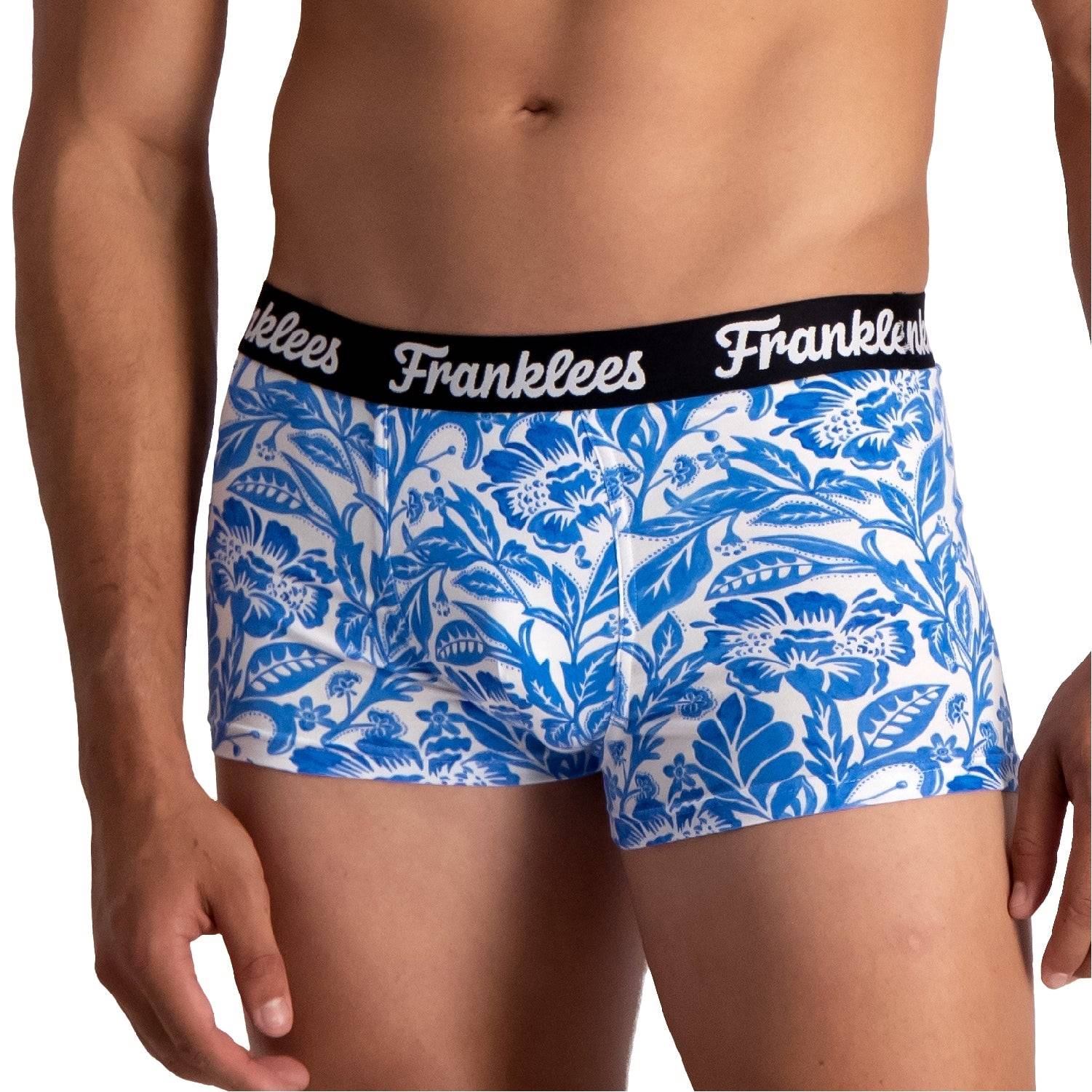 Shop Mens Short Leg Trunks Blue Florals Franklees Underwear